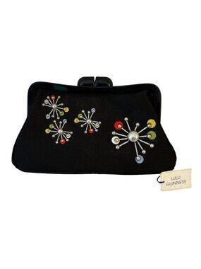NWT Lulu Guinness Sputnik Polyanna Clutch Purse, Retro Y2K Black Satin